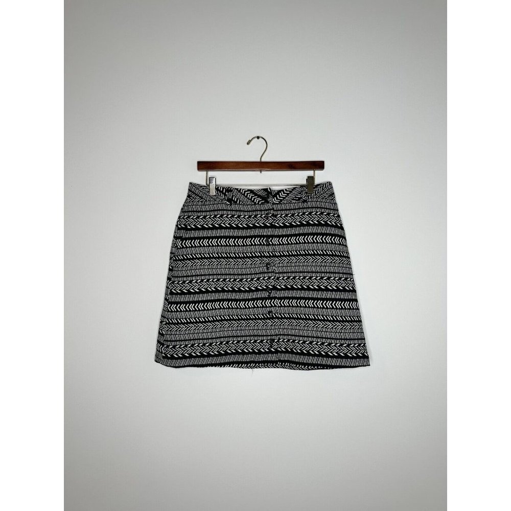 Maeve Anthropologie Women's Button Front Geo Print Black Skirt 12